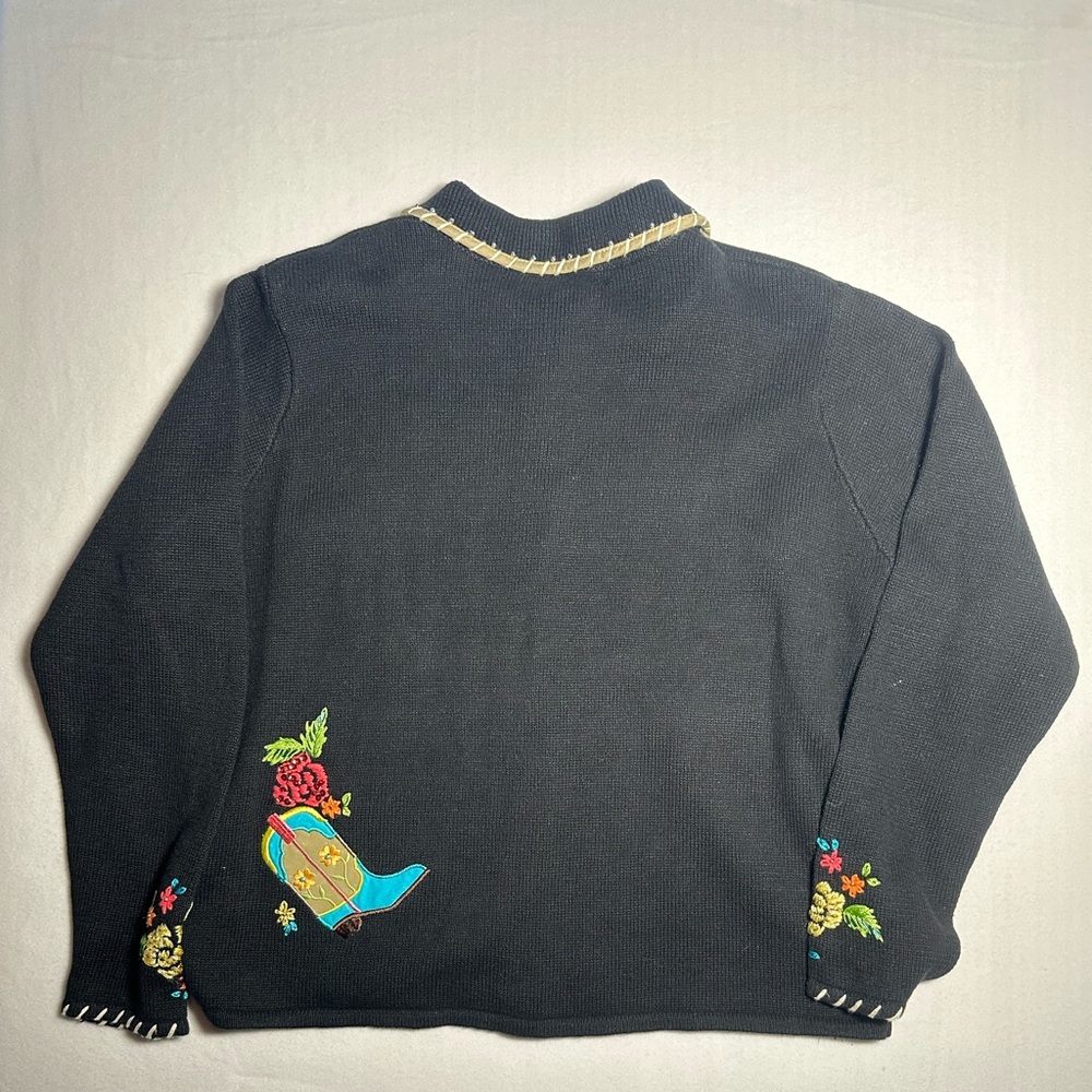 Arriviste Western Boot Embroidered Cardigan Sweater Vintage Cowgirl Rodeo Jacket - Picture 7 of 7